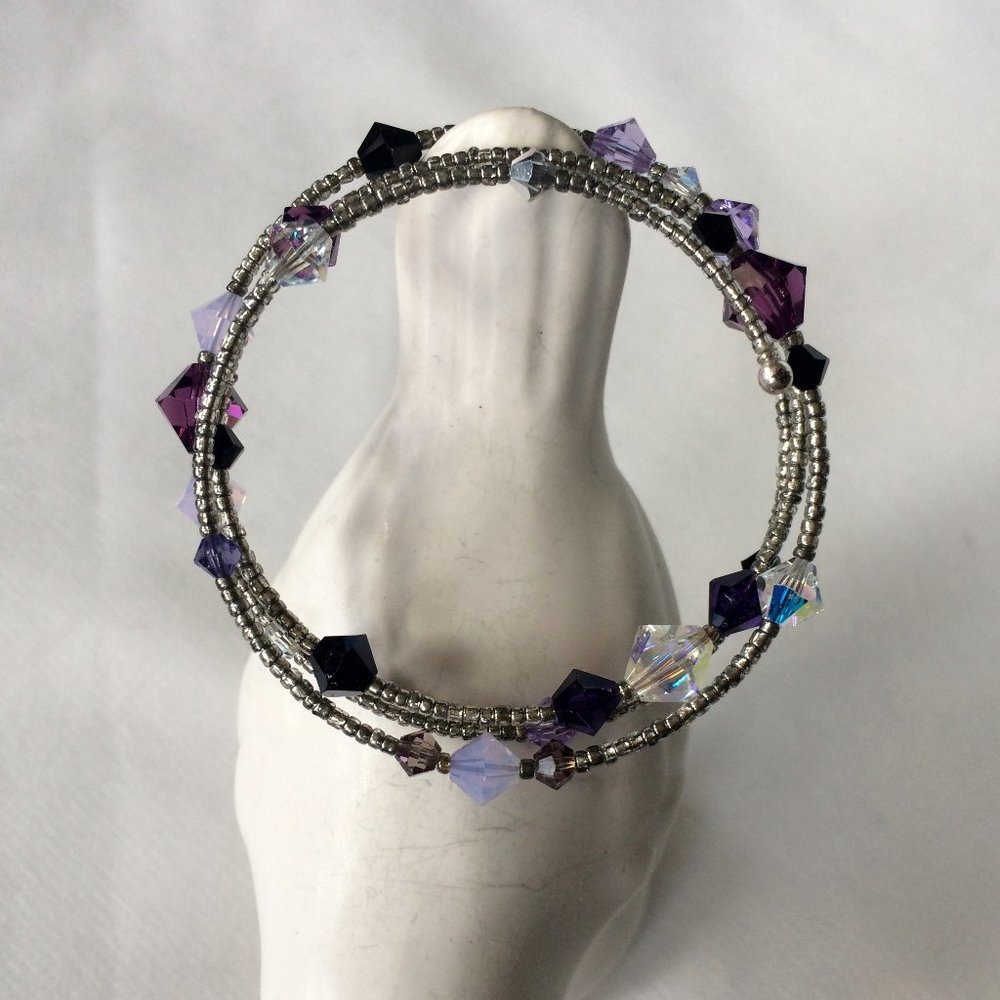 Purple Swarovski Crystal Memory Wire Bracelet